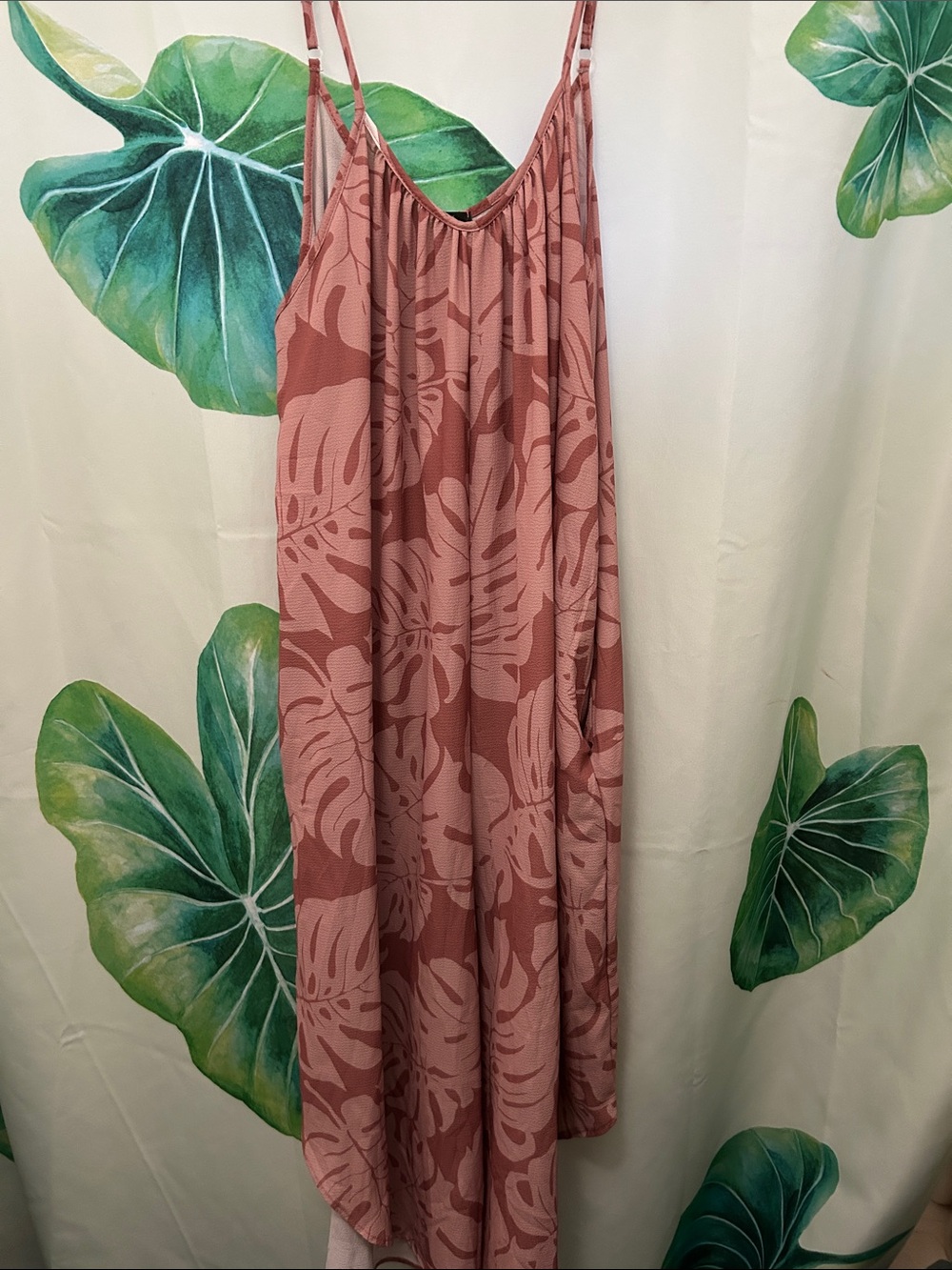 Women's Mauve/ Light Pink Monstera Print Jumpsuit